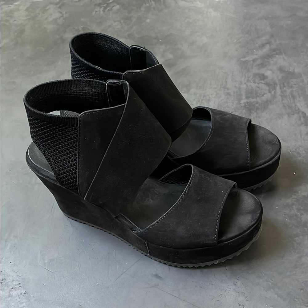 Eileen Fisher Lio Black Wedge Sandals